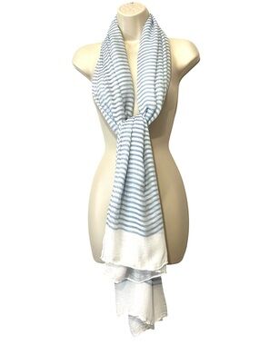 Vince Sheer Stripe Wool-Blend‎ Scarf, Color Sky / Optic White, 80x40